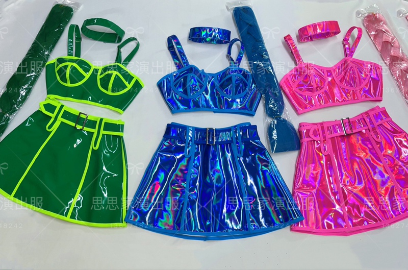 Gogo Performance Costume with Large Braids, Colorful Laser Suit Dress for Party Ds Lead Dancer Tour Costume Gogo Performance Costume with Large Braids, Colorful Laser Suit Dress for Party Ds Lead Dancer Tour Costume