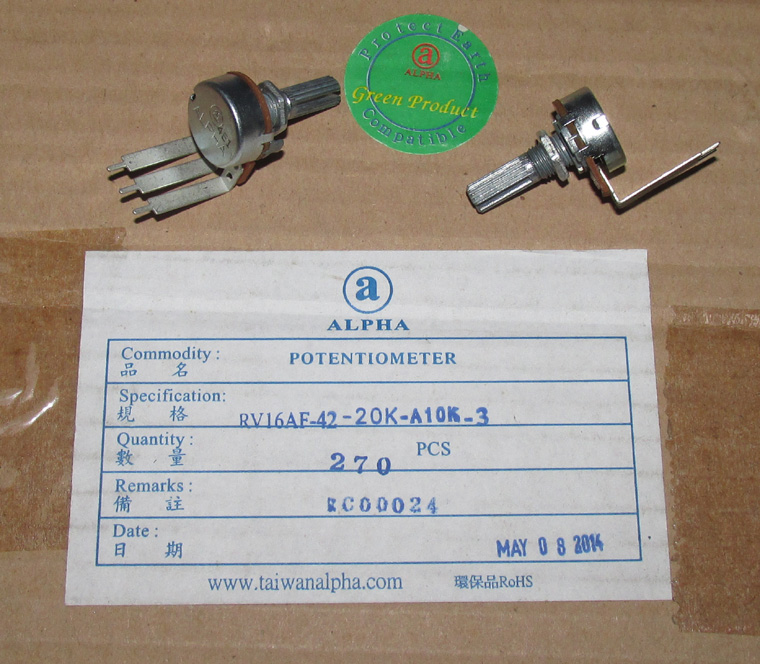 Imported Taiwan ALPHA 16 Type A10K iron shell single speaker volume potentiometer long feet