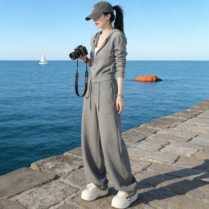 Chanel-Style Sports Suit for Women, Spring and Autumn, Loose-Fitting, Korean Fashion, High-End Sweatshirt, Casual Two-Piece Set, Running Trend