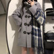 Huaqianzhu original college style horn button coat winter black women's woolen jk uniform mid-length quilted