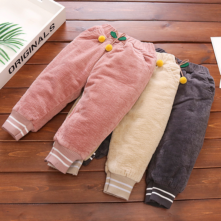 Girls Winter Cotton New Baby 1 - 2 - 4 years old 3 children's trousers plus three layers thickened winter warm pants
