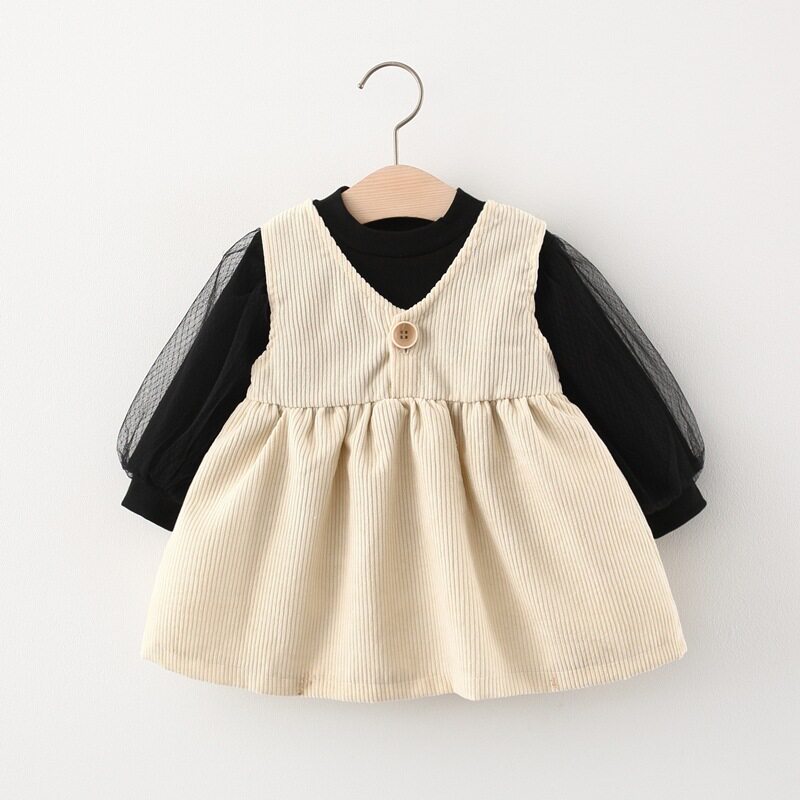 Girl Spring Dress New Foreign Dress Kit Baby 1-3-4 Years Old 2 Little Baby Spring Autumn Pure Cotton Polo 2 pieces of dress