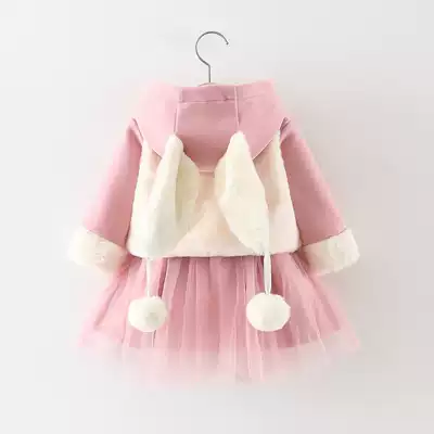 Girls autumn and winter plus velvet dress new baby girl 01-2-3 age vest piece baby princess dress