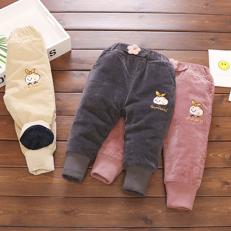 Winter clothes girls' cotton trousers 21 new baby 1-3 years old 4 baby plus velvet thick trousers corduroy warm trousers