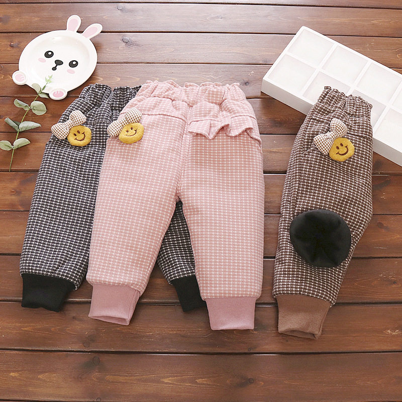 Girls winter clothes plus velvet thick casual pants 21 new 1-4 years old 3 baby baby winter three-layer warm cotton pants