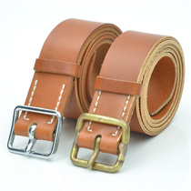 Outdoor men and women vintage paratrooper belt head layer calfskin belt Old stock classic durable leather metal head