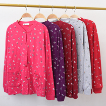 Middle-aged and elderly plus fat plus size autumn clothes cardigan womens pure cotton one-piece autumn clothes double-breasted old lady buttoned up to wear red