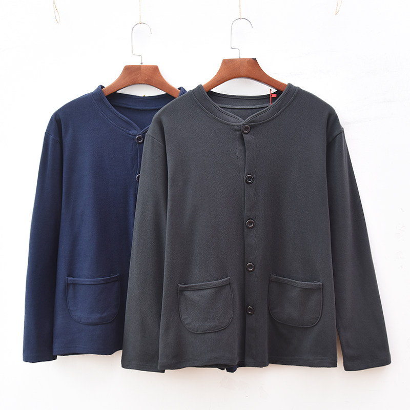 Middle-aged and elderly men's cardigan pure cotton autumn clothes cardigan liner plus fat and enlarged one-piece elderly pair-breasted cardigan underwear