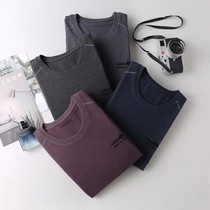 New mens autumn clothes and long johns set cotton middle-aged and elderly heating fiber de velvet warm large size thickened cold-proof bottoming