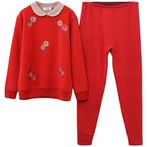 Middle-aged and elderly big red year of life ladies plus velvet thickened thermal underwear set Plus fat plus fat mother outfit