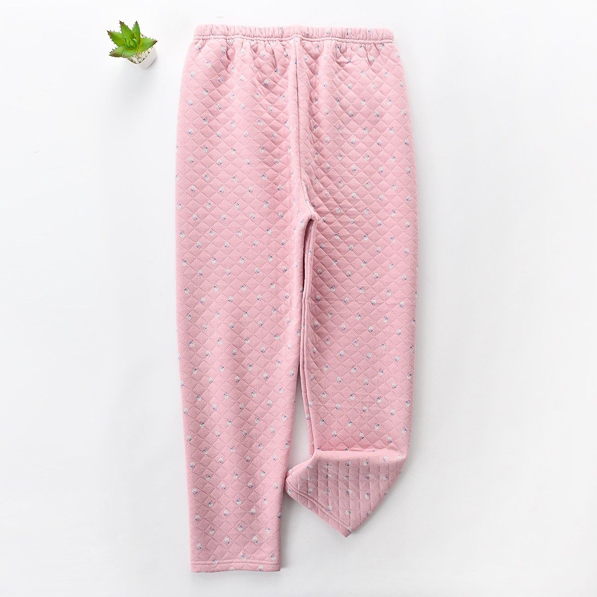 Middle-aged and elderly women's warm pants high waist loose one-piece plus fat plus pure cotton three-layer quilted mother printed cotton pants