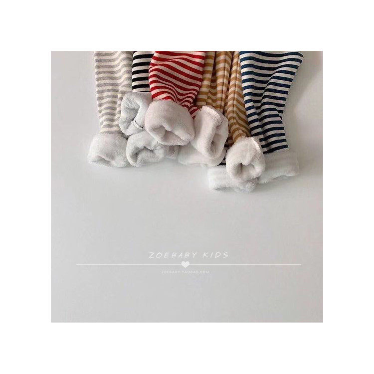 Zoebaby Korean children's clothing men's and women's treasure soft and comfortable large elastic striped plus velvet underwear 19 winter