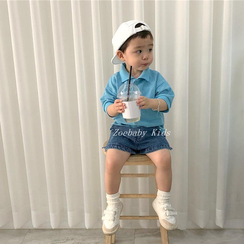 Zoebaby Korean children's clothing male and female baby ins small net red candy color casual POLO shirt summer