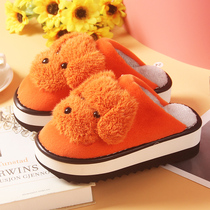 Anti-slip Baotou cotton slippers Female cute students Cartoon warm and suede slippers crystal Lie indoor thick bottom foam