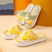 21 autumn and winter deodorant linen soft bottom cotton slippers female thick bottom mute cute and comfortable Korean version cartoon home non-slip