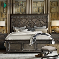 Export American French country 1 8 meters solid wood bed French retro old high back bed bedroom double bed wedding bed