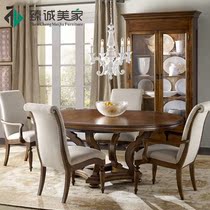 American solid wood dining table and chair French round table stretchable table antique old restaurant dining table furniture customization