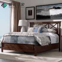 American country solid wood carved old double bed European solid wood antique high back princess bed Villa furniture customization