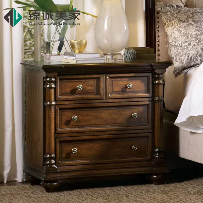 American solid wood four bucket bedside table high-end retro furniture bedroom bedside cabinet with drawer storage cabinet villa custom