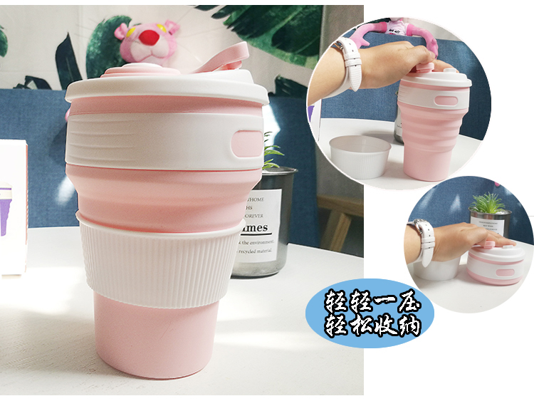 Cốc gấp di động telescopic túi du lịch silicone chống co giãn nam nữ cà phê bảo vệ môi trường 350ML cốc tùy chỉnh bình giữ nhiệt giá rẻ