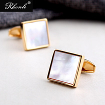 Square white shell Gold edge cufflinks Mens womens French shirt sleeve nails Cuff buckle Business wedding tie buckle