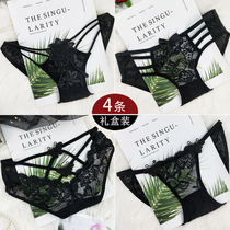 4 Dress sex underwear women sexy hot lace low waist ultra thin transparent temptation breifs cotton crotch size L