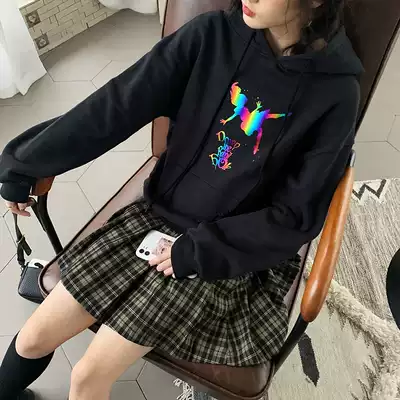 Plum ripe retro hooded printed thick cotton T women loose fashion long-sleeved top students 2020 autumn new