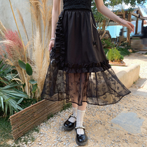 Plum cooked with retro mesh yarn splicing snowspun half-body dress 2021 new medium long section High waist thin section A word dress