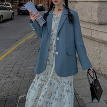 Plum cooked literary retro pure color wild loose small man suit jacket female Autumn New thin suit