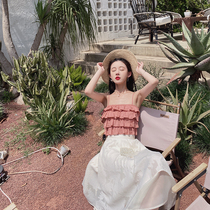 Plum cooked with cute sweet and sweet cake layer small harnesses woman outside wearing 2021 new short and adjustable sexy vest