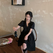 Plum cooked with reduced age cute big butterfly knot V neckline dress woman 2022 early spring new body princess dress