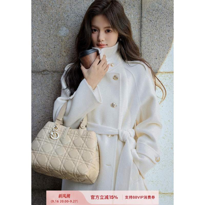 Store Anniversary Coat: Silk Alpaca Wool Australian Wool Short Double-Sided Wool Coat with Double Row Gold Buttons