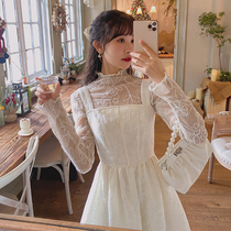 Plum cooked fashion versatile three-dimensional disc flower half high collar base shirt women early autumn new style inside small shirt