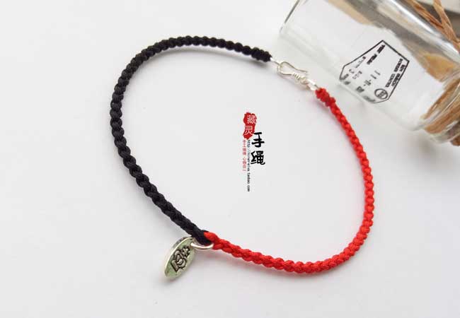 Ác ma phòng chống ác nhân chuyển ban đầu hai màu đen và đỏ hai màu nam và nữ đôi sterling bạc đỏ dây đeo vòng tay vòng chân dệt vòng chân bạc nữ đẹp