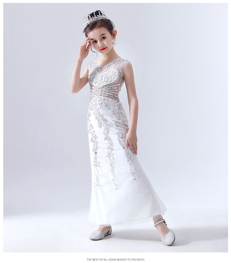 Đầm trẻ em đuôi cá 2019 xuân hè mới trang phục catwalk nhỏ chủ nhà dài mặc trang phục bé gái - Váy trẻ em đồ biểu diễn trẻ em