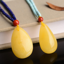 Screening of Amber Honey Wax Necklace Drop Pendant With Pine Stone Green Gold Sweater Chain Men And Womens Fashion Retro Accessories