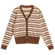 YINER Yiner specializes in womens autumn fashion art pattern V-neck wool blend knitted cardigan