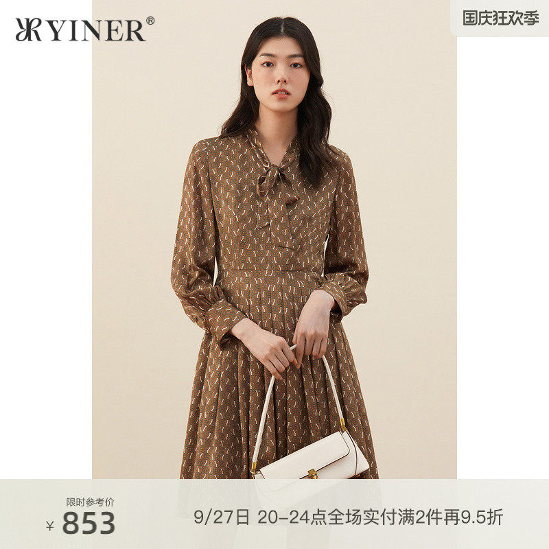 YINER soundtrack mall Same-style Spring Fashion Print Spell reception Waist Real Silk Shirt Polo Lian-Taobao
