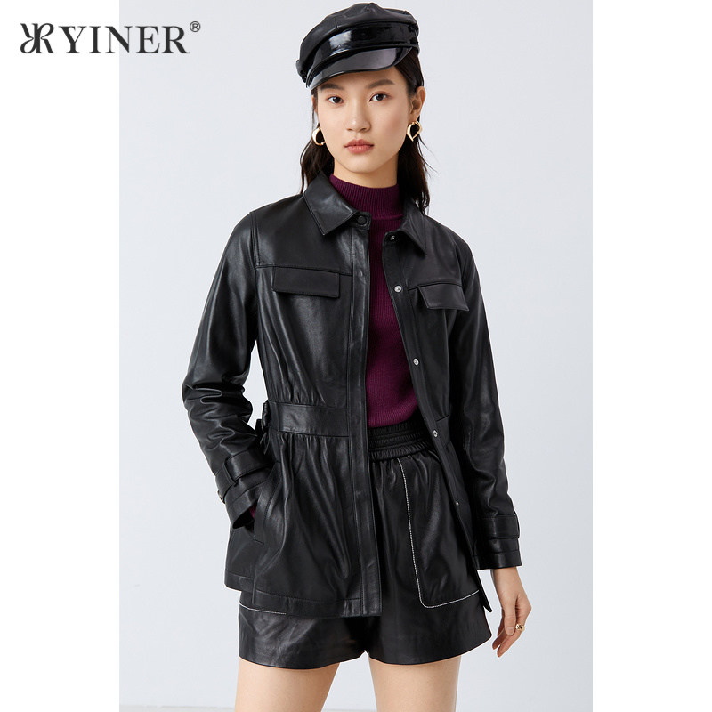 Yin'er Meidi women's 2021 autumn new fashionable foreign commuter sheepskin leather jacket leather jacket