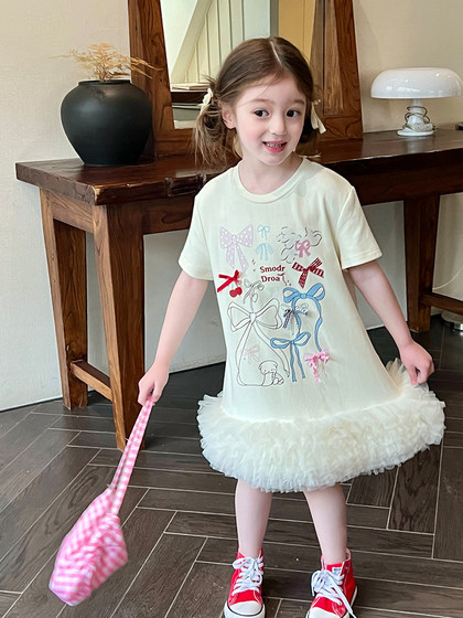 栀了成长记童装女童甜美俏皮可爱网纱连衣裙夏新款儿童网纱T恤裙