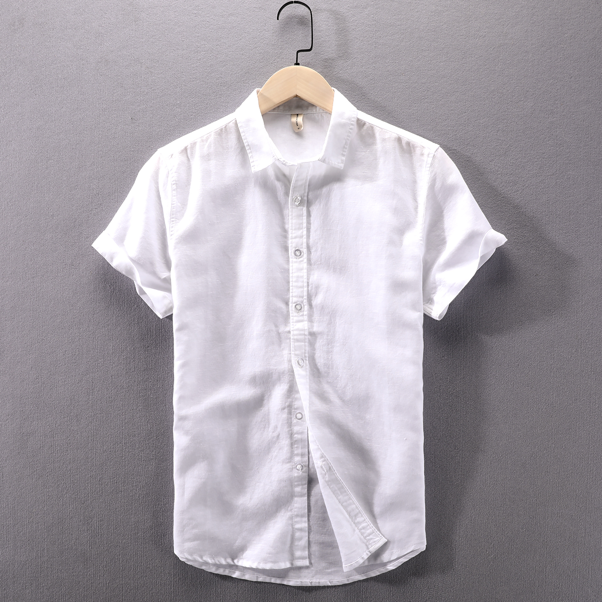 White2021 summer man leisure time flax shirt Short sleeve Solid color business affairs Simplicity go to work Cotton and linen Thin white shirt