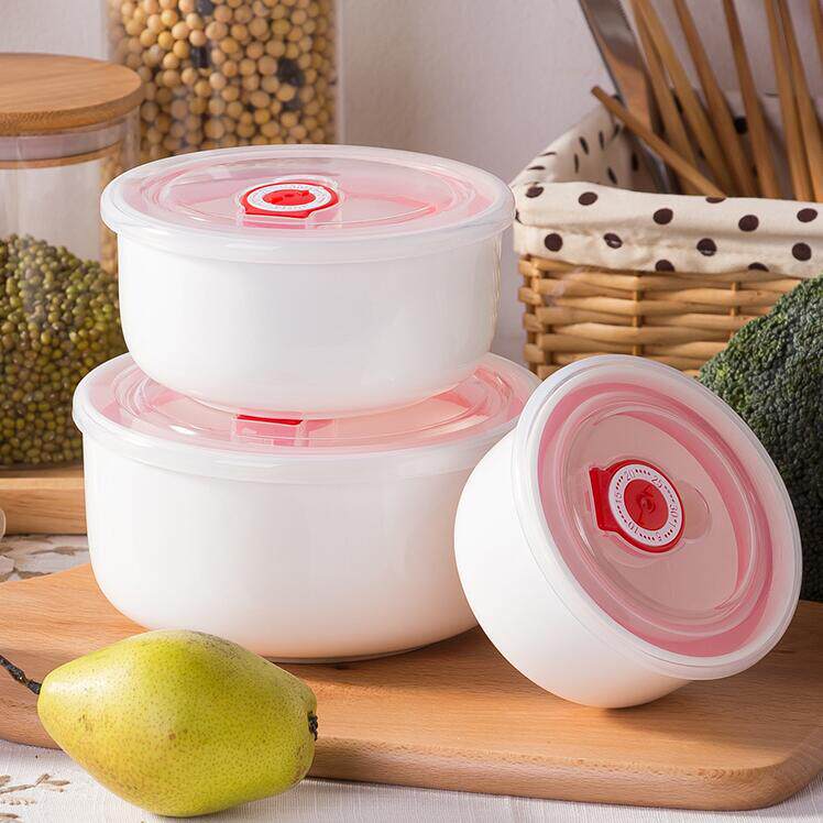 Pure white bone porcelain microwave oven applicable refreshing bowl fruit with lid bowl ceramic sealing bowl student home