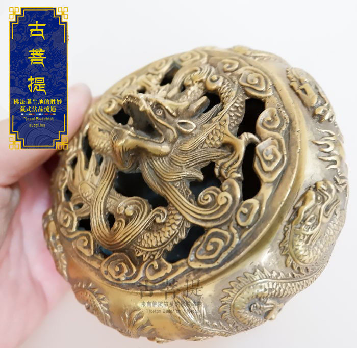 (ancient Bodhi) Tibetan group Longsheng Ascending Pure Bronze Ring Incense Stove Tibetan Incense Burner for the Instrumental Buddha 