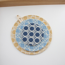 Pomelo embroidery handmade fabric round clip cotton placemat coaster Oval one person tea mat