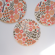 Autumn woods simple style fine canvas round handmade fabric quilted coaster tea mat cute little things