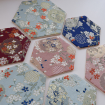 Pomegranate flower hexagon coaster retro national style brocade teapot tea cup mat tea ceremony accessories