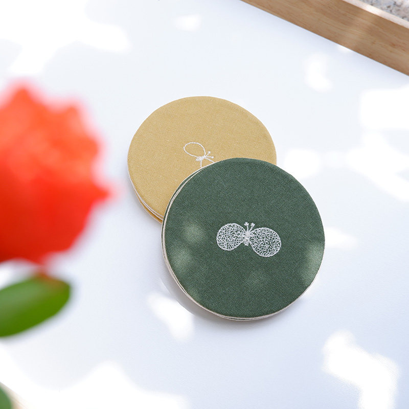 Embroidered Butterfly Simple Wind Cotton Linen 10cm Round Handmade Fabric Padded Coaster Tea Mat Cute Small Objects