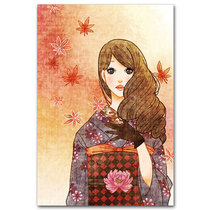 Japanese system and Dao Leolu Flower Little Spring Great Romantic Teenage Girl Illustrations Postcard Red Leaves 1