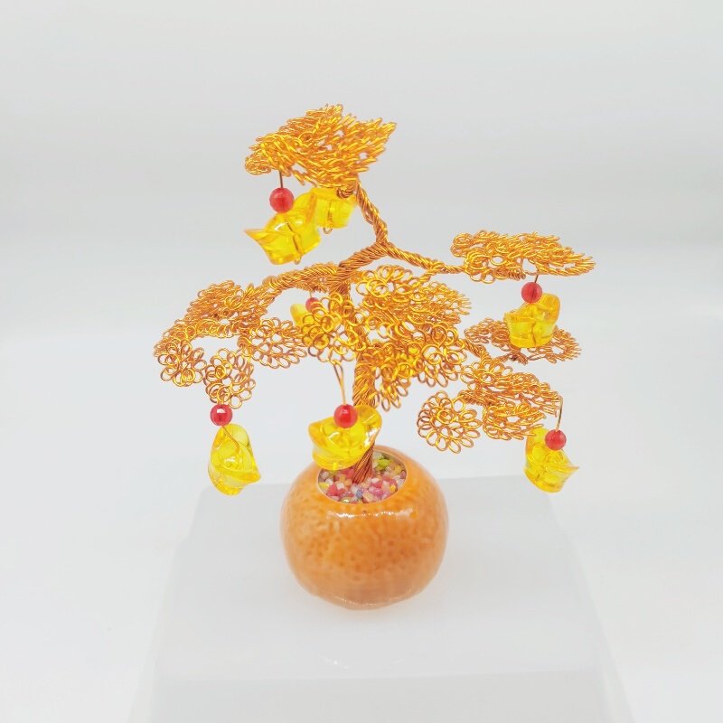 DIY Orange Ingot Mini Money Tree Handmade Wealth Tree Finished Product for Attracting Wealth Home Decoration Ornament for Temple Fairs