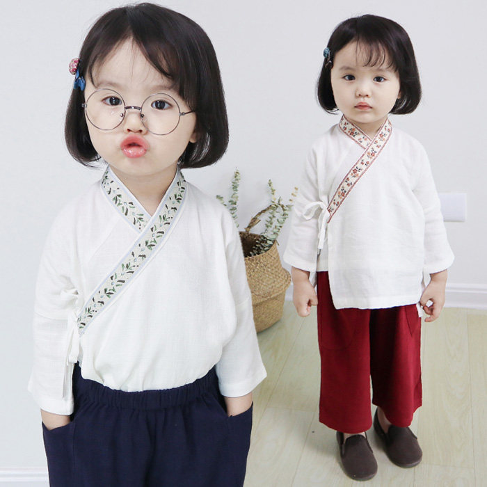 Children's lace Hanfu girls' Chinese school book children's performance baby's daily spring and autumn clothes cotton and linen long-sleeved top